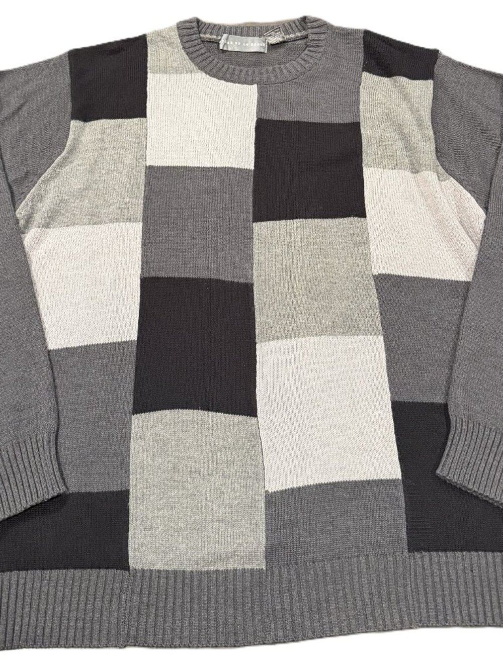 Oscar De La Renta Men's Gray Black White Knit Sweater Long Sleeve Size XL